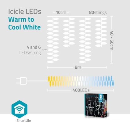 LED reguliuojama lauko kalėdinė užuolaida 400xLED/11 funkcijų 11m IP65 Wi-Fi Tuya