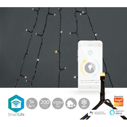 LED Lauko kalėdinė užuolaida 200xLED/8 funkcijos 5x7m IP65 Wi-Fi Tuya šilta arba šalta balta