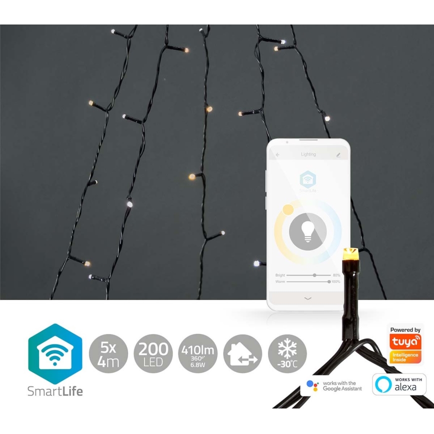 LED Lauko kalėdinė užuolaida 200xLED/8 funkcijos 5x7m IP65 Wi-Fi Tuya šilta arba šalta balta
