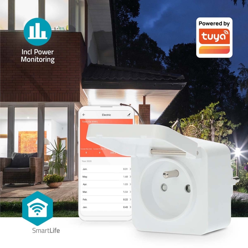 Išmanus kištukas 3680W/230V/ Type E/16A Wi-Fi Tuya IP44