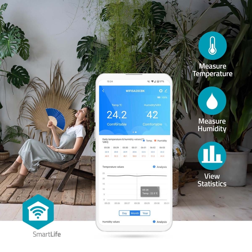 Išmanusis oro kokybės monitorius su LED ekranas SmartLife Wi-Fi