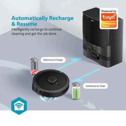 Išmanusis robotas dulkių siurblys su šluoste SmartLife 5200 mAh Wi-Fi Tuya juoda + nuotolinio valdymo pultas