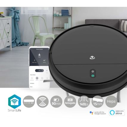 Išmanusis robotas dulkių siurblys su šluoste 28W/2500 mAh Wi-Fi juoda + nuotolinio valdymo pultas