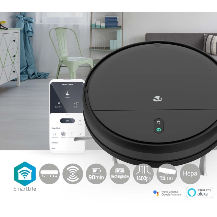 Išmanusis robotas dulkių siurblys su šluoste 28W/2500 mAh Wi-Fi juoda + nuotolinio valdymo pultas