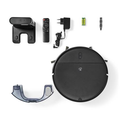 Išmanusis robotas dulkių siurblys su šluoste 28W/2500 mAh Wi-Fi juoda + nuotolinio valdymo pultas