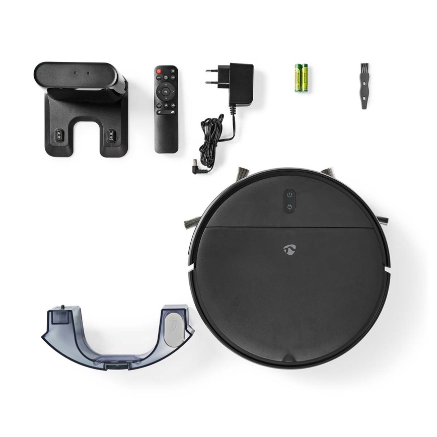Išmanusis robotas dulkių siurblys su šluoste 28W/2500 mAh Wi-Fi juoda + nuotolinio valdymo pultas