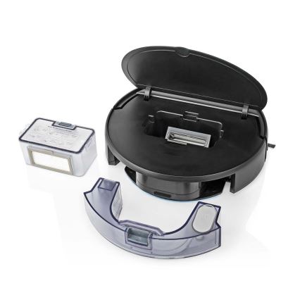 Išmanusis robotas siurblys su drėgno valymo funkcija 28W/2500 mAh Wi-Fi juodas + nuotolinio valdymo pultas