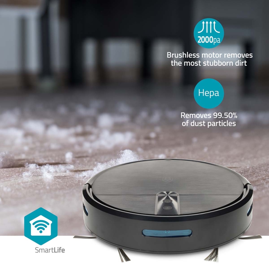 Išmanusis robotinis siurblys su mopu SmartLife 2600 mAh Wi‑Fi Tuya juodas + nuotolinis valdymas