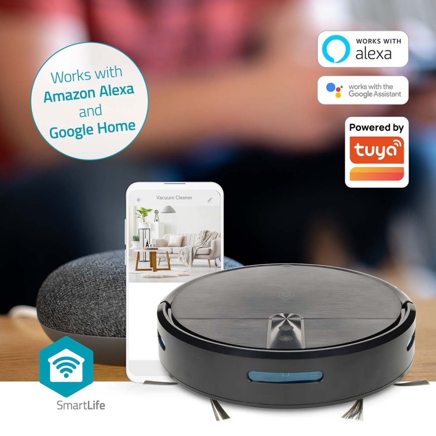Išmanusis robotinis siurblys su mopu SmartLife 2600 mAh Wi‑Fi Tuya juodas + nuotolinis valdymas