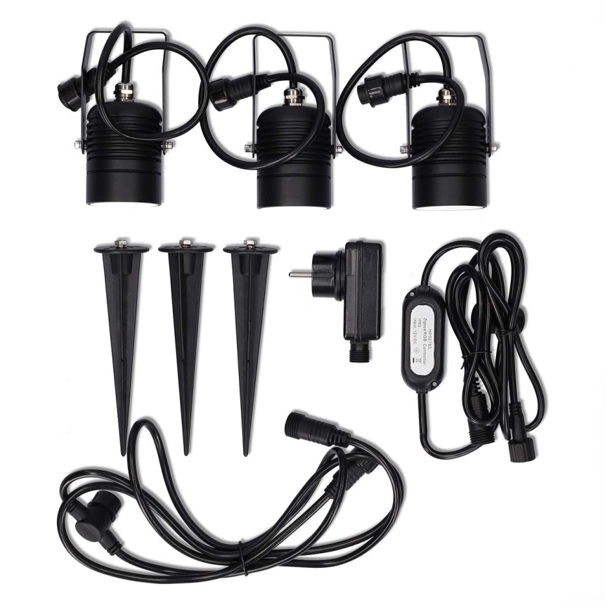 Nedis ZBLOS10RGBW3-SADA 3x LED RGBW dimeriuojamos lauko lempos LED/3W/230V IP65 Wi-Fi Tuya