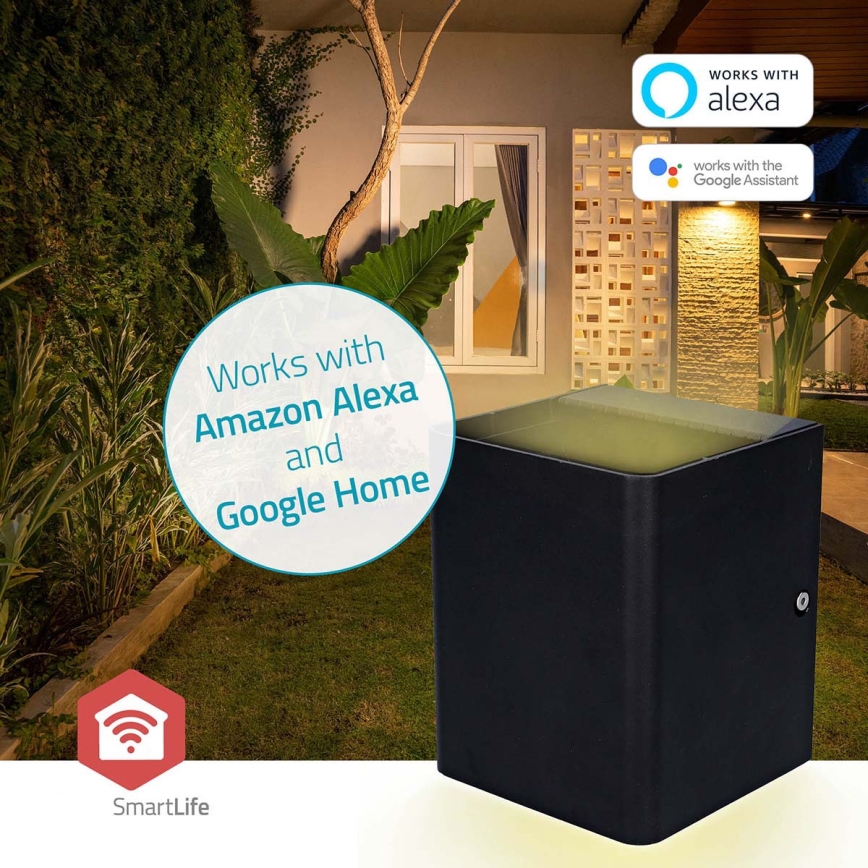 LED RGBW su reguliuojamu ryškumu lauko sieninis šviestuvas SmartLife LED/12W/230V IP65 Wi-Fi Tuya juodas