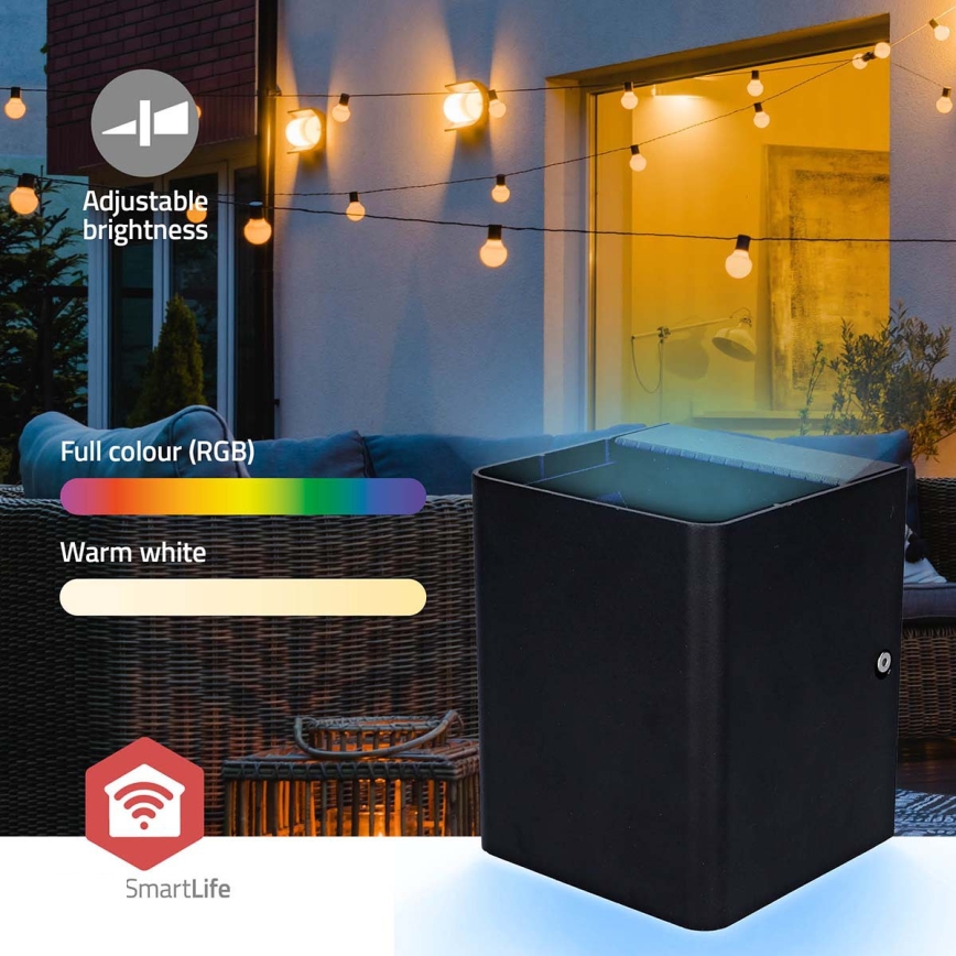 LED RGBW su reguliuojamu ryškumu lauko sieninis šviestuvas SmartLife LED/12W/230V IP65 Wi-Fi Tuya juodas