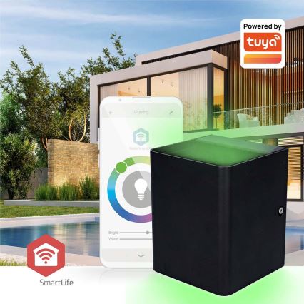 LED RGBW su reguliuojamu ryškumu lauko sieninis šviestuvas SmartLife LED/12W/230V IP65 Wi-Fi Tuya juodas