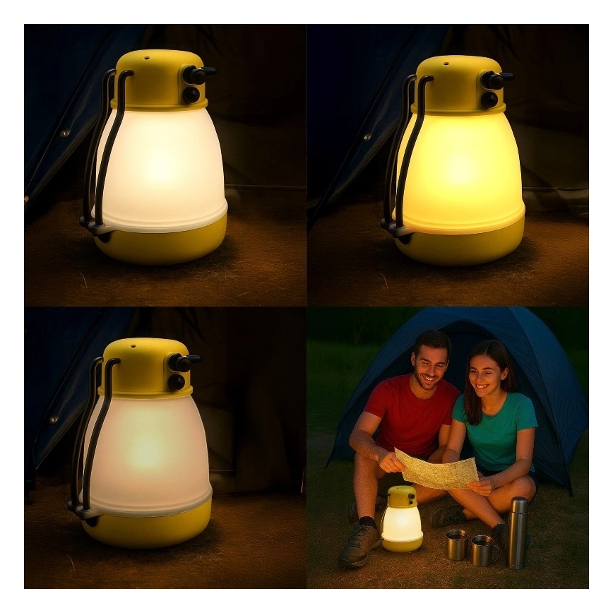 LED reguliuojamo ryškumo nešiojama įkraunama lempa su powerbank funkcija LUMINA MINIO LED/5V 1800 mAh IP44 geltona