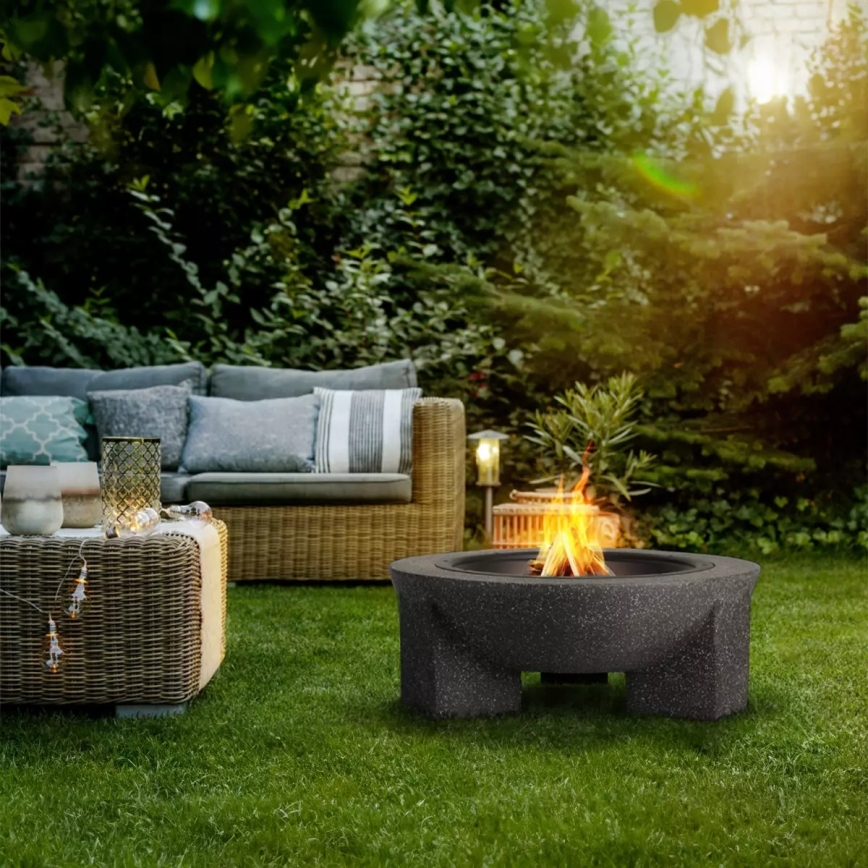 Nešiojama laužavietė su groteliu 74x30 cm, juodas/tamsus granitas