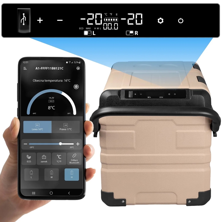 Nešiojamas automobilio šaldytuvas su LCD ekranu 39 l 230V/12V/24V ruda