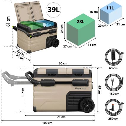 Nešiojamas automobilio šaldytuvas su LCD ekranu 39 l 230V/12V/24V ruda