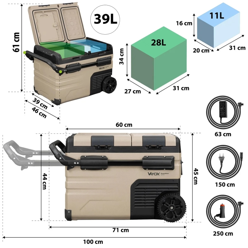 Nešiojamas automobilio šaldytuvas su LCD ekranu 39 l 230V/12V/24V ruda