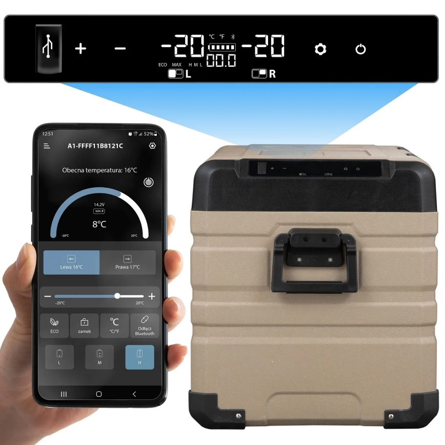 Nešiojamas automobilio šaldytuvas su LCD ekranu 39 l 230V/12V/24V ruda
