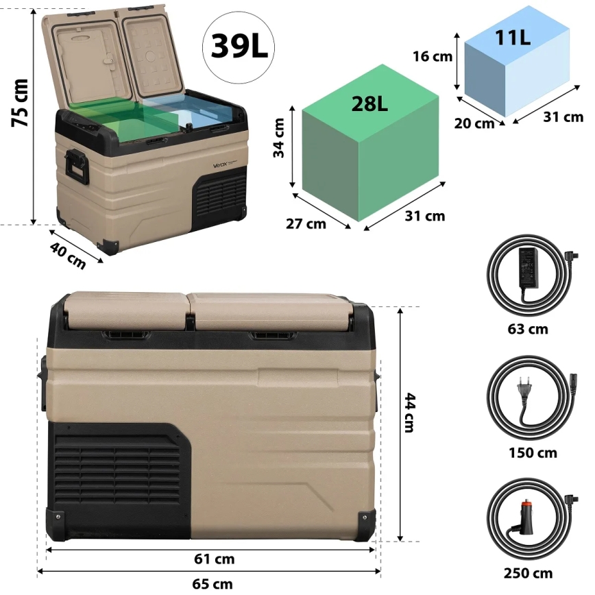 Nešiojamas automobilio šaldytuvas su LCD ekranu 39 l 230V/12V/24V ruda