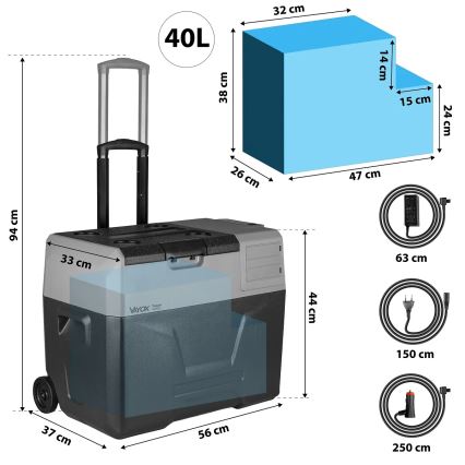 Nešiojamas automobilio šaldytuvas su LCD ekranu 40 l 230V/12V/24V juoda