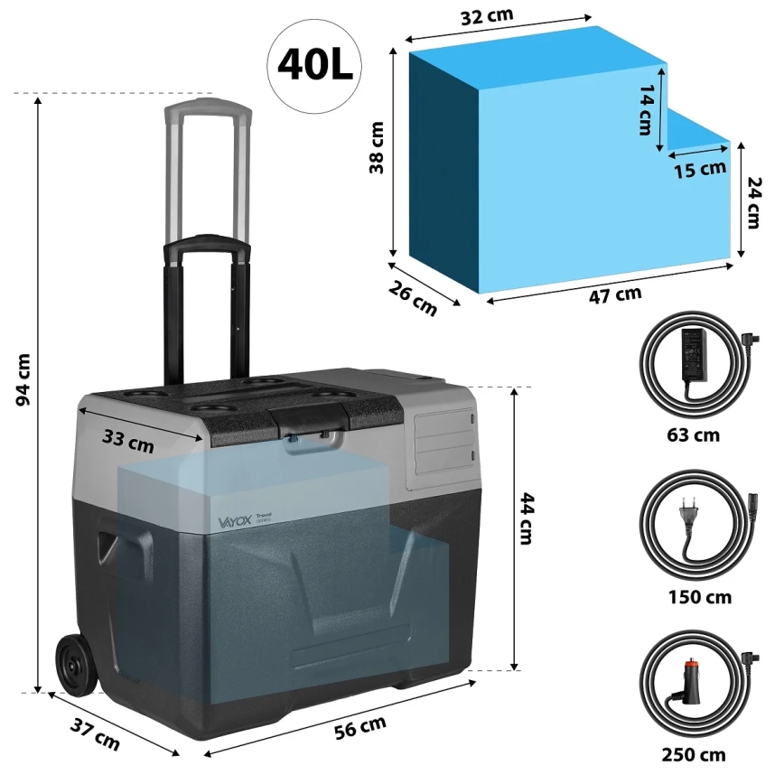 Nešiojamas automobilio šaldytuvas su LCD ekranu 40 l 230V/12V/24V juoda