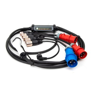 Nešiojamas elektromobilio įkroviklis su 4 Type 2 adapteriais 32A/480V 22kW 5m IP67