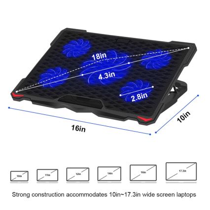 Nešiojamojo kompiuterio aušinimo padas 5x ventiliatoriai 2xUSB juodas