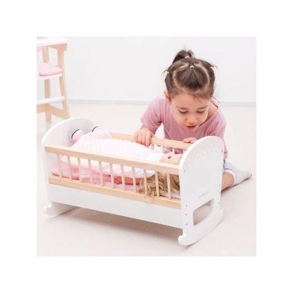 New Classic Toys - Medinė lova lėlėms rausva