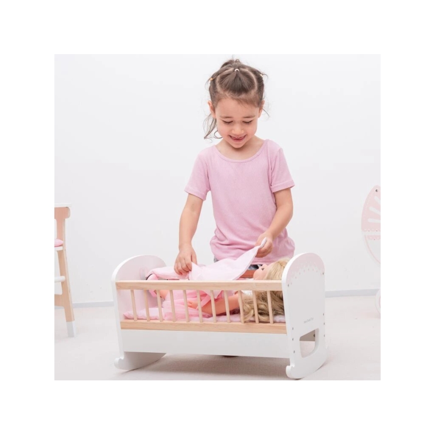New Classic Toys - Medinė lova lėlėms rausva