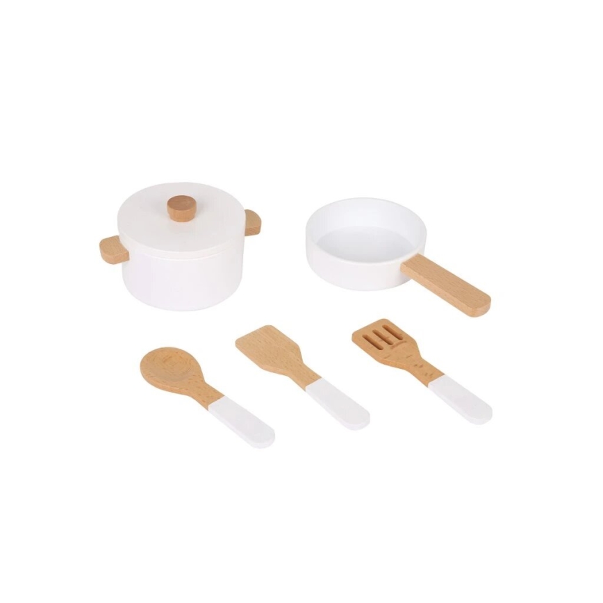 New Classic Toys - Medinė virtuvė su priedais balta/marmuro dekoras