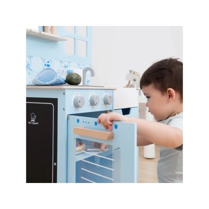 New Classic Toys - Medinė virtuvė su priedais mėlyna
