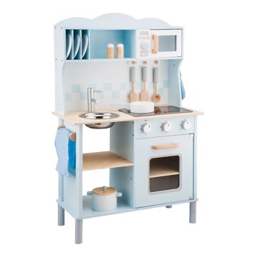 New Classic Toys - Medinė virtuvė su priedais šviesiai mėlyna