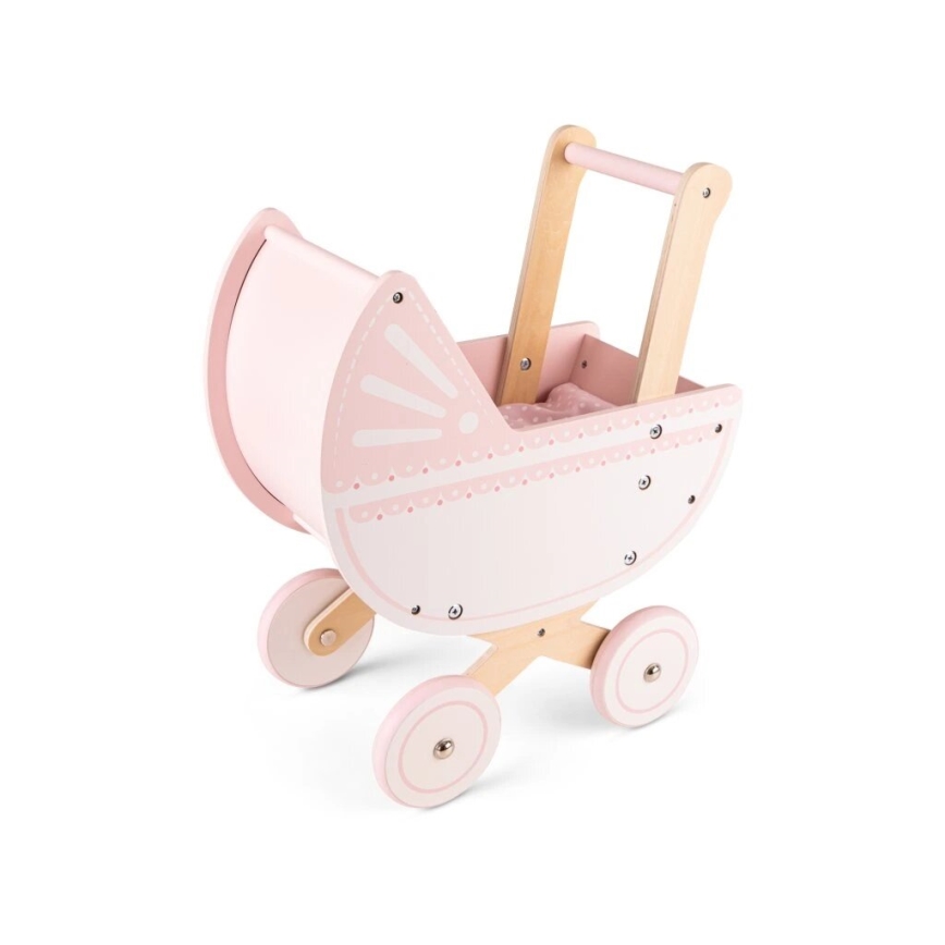 New Classic Toys - Medinis lėlių vežimėlis rausva