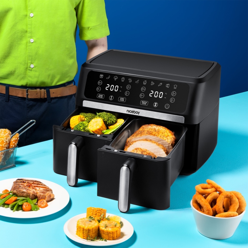 Niceboy AirFryer DUO - Dviejų kamerų karšto oro gruzdintuvė 9 l 2400 W/230 V