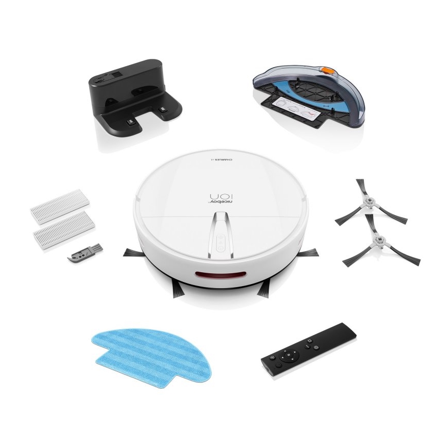 Niceboy ION Charles i4 - Išmanusis robotas dulkių siurblys 2in1 4400 mAh Wi-Fi balta + nuotolinio valdymo pultas