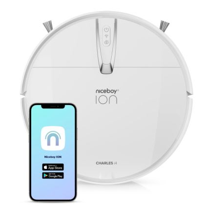 Niceboy ION Charles i4 - Išmanusis robotas dulkių siurblys 2in1 4400 mAh Wi-Fi balta + nuotolinio valdymo pultas