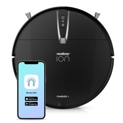 Niceboy ION Charles i4 - Išmanusis robotas dulkių siurblys 2in1 4400 mAh Wi-Fi juoda + nuotolinio valdymo pultas