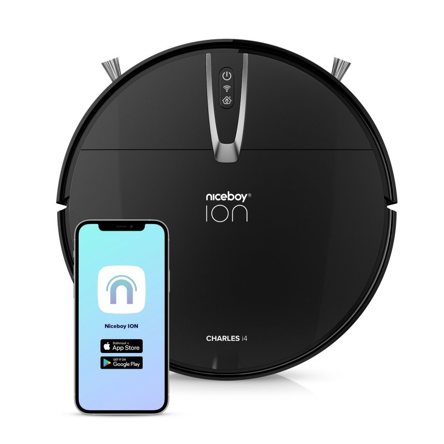 Niceboy ION Charles i4 - Išmanusis robotas dulkių siurblys 2in1 4400 mAh Wi-Fi juoda + nuotolinio valdymo pultas