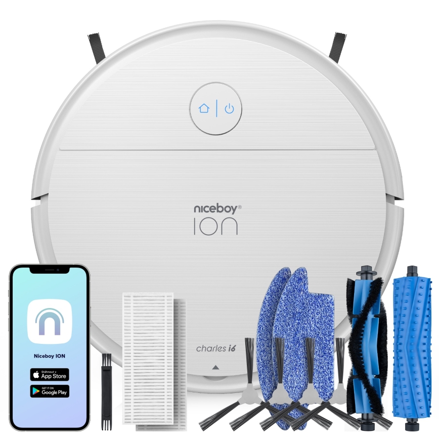 Niceboy ION Charles i6 - Išmanusis robotas dulkių siurblys 2in1 2600 mAh Wi-Fi balta