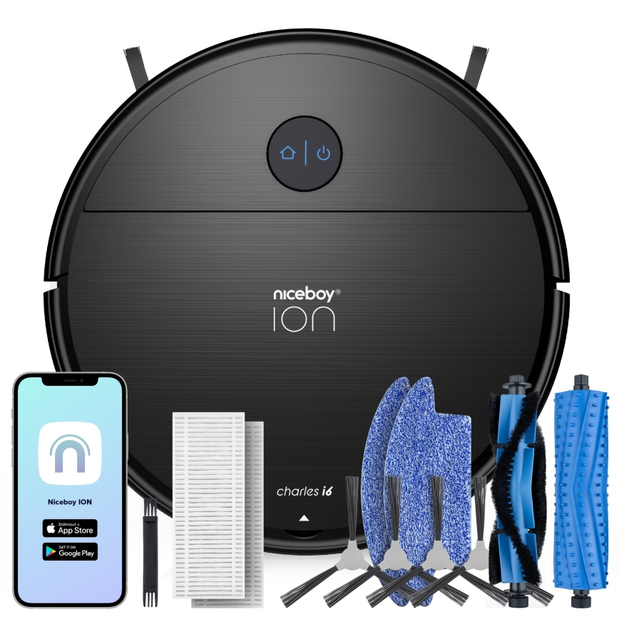 Niceboy ION Charles i6 - Išmanusis robotas dulkių siurblys 2in1 2600 mAh Wi-Fi juoda
