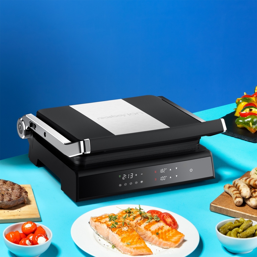 Niceboy ION Grillmaster - Kontaktinis grilis 2000W/230V juoda/matinis chromas