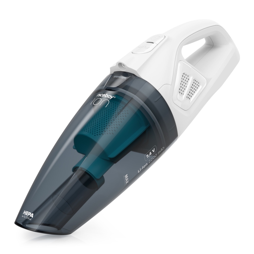 Niceboy ION Hurricane R1 - Įkraunamas rankinis dulkių siurblys 50W/2200 mAh balta/mėlyna