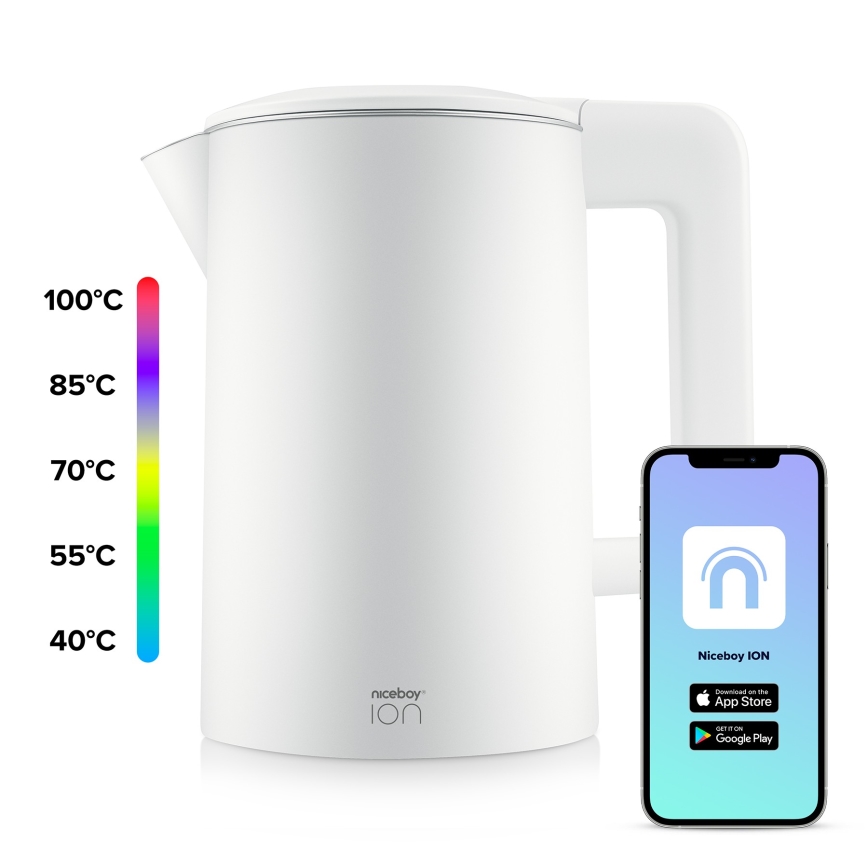 Niceboy ION SmartKettle - Išmanusis virdulys su termoreguliacija 1,7 l 2200W/230V Wi-Fi balta