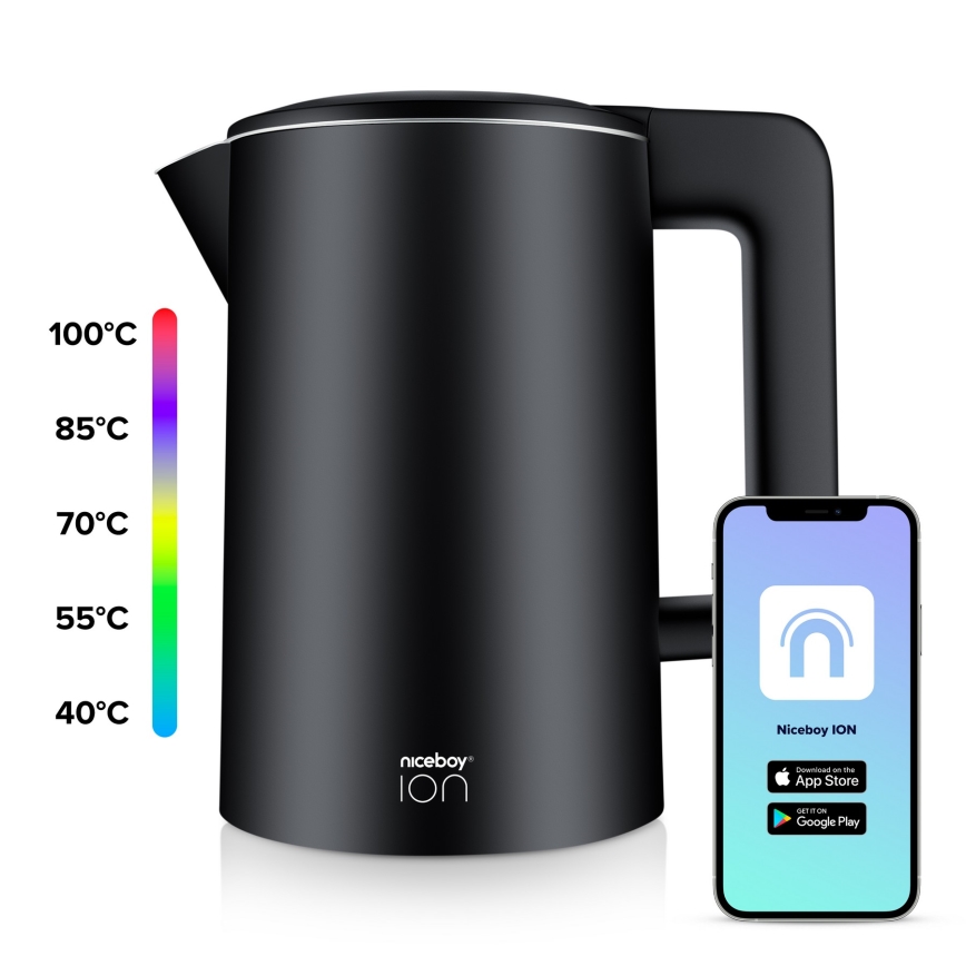 Niceboy ION SmartKettle - Išmanusis virdulys su termoreguliacija 1,7 l 2200W/230V Wi-Fi juoda