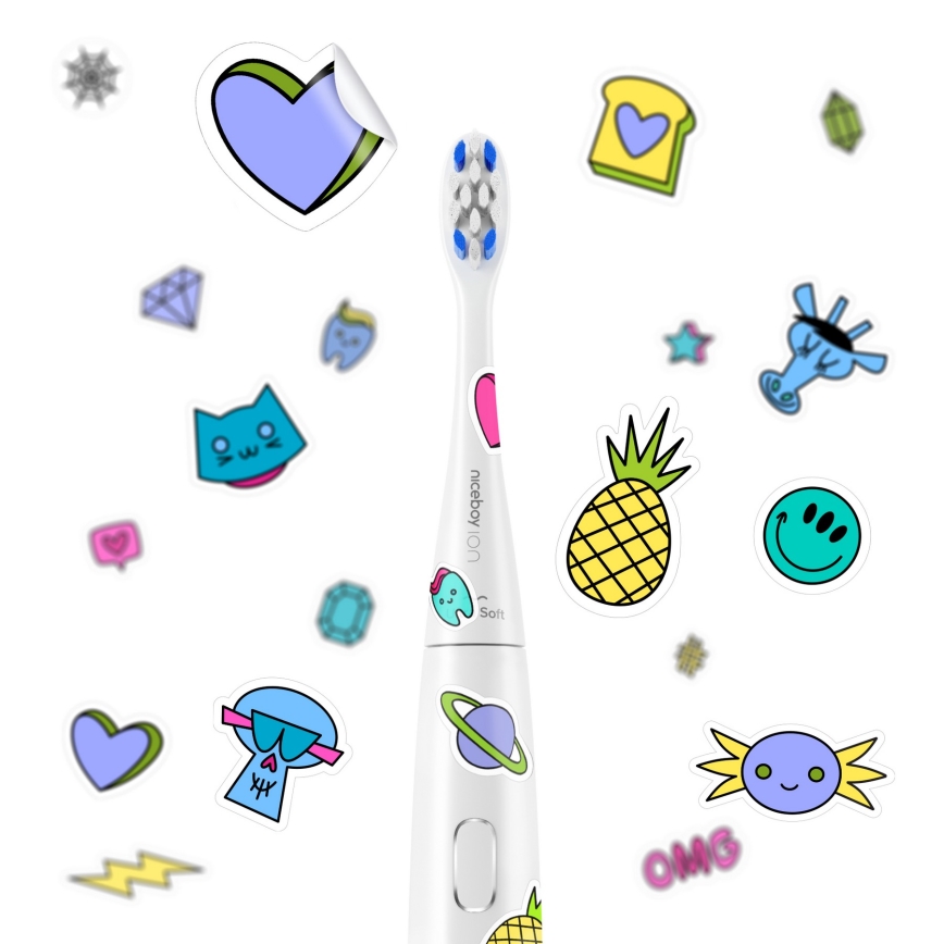 Niceboy ION Sonic Kids - Vaikų ultragarsinis dantų šepetėlis 500 mAh IPX7 balta