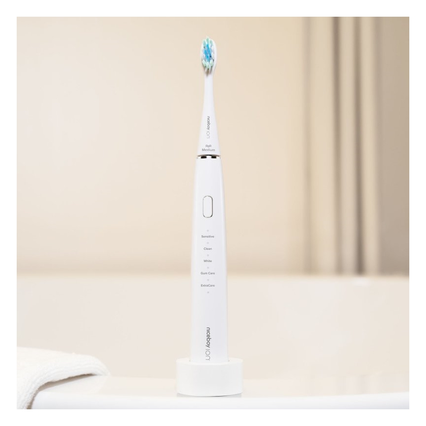 Niceboy ION Sonic - Sonic dantų šepetėlis 800 mAh IPX7 balta