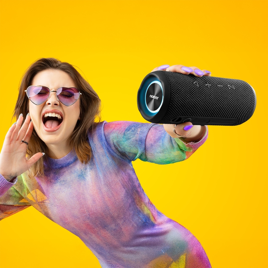Niceboy Nexus - LED Belaidis garsiakalbis su mikrofonu 26W/4000 mAh IPX6 juoda