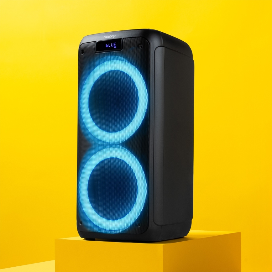 Niceboy PARTY Boss 2 - LED Belaidis garsiakalbis su mikrofonu ir maitinimo bankas funkcija 200W/4500 mAh + nuotolinio valdymo pultas