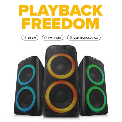 Niceboy PARTY Boss 2 - LED Belaidis garsiakalbis su mikrofonu ir maitinimo bankas funkcija 200W/4500 mAh + nuotolinio valdymo pultas